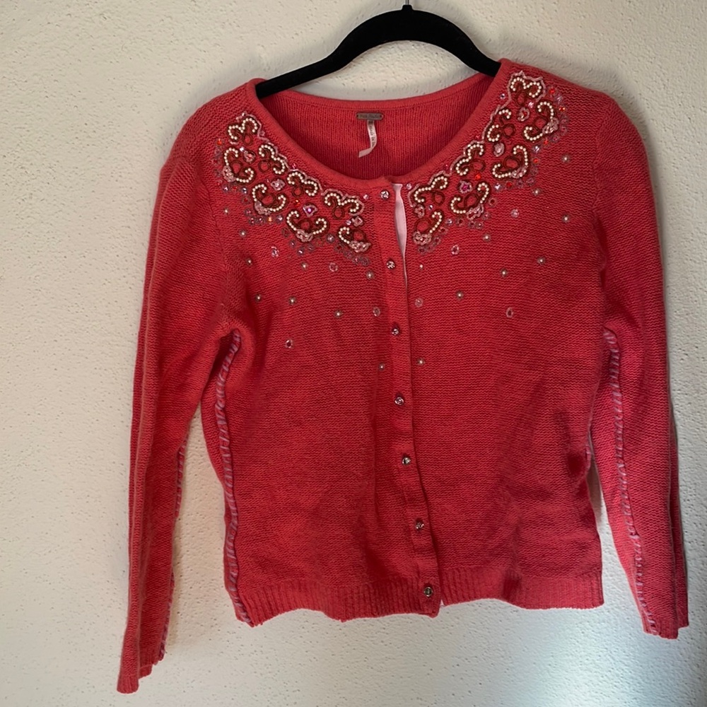 Free people beaded sweater, size M, salmon color